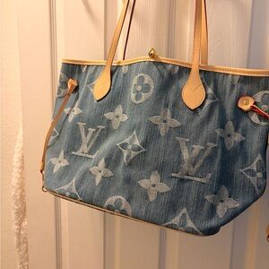 Louis Vuitton Blue Denim Monogram Tote with Natural Leather Trim